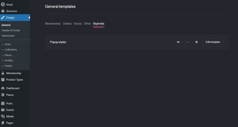 Voxel Theme Template Manager - Style kits tab